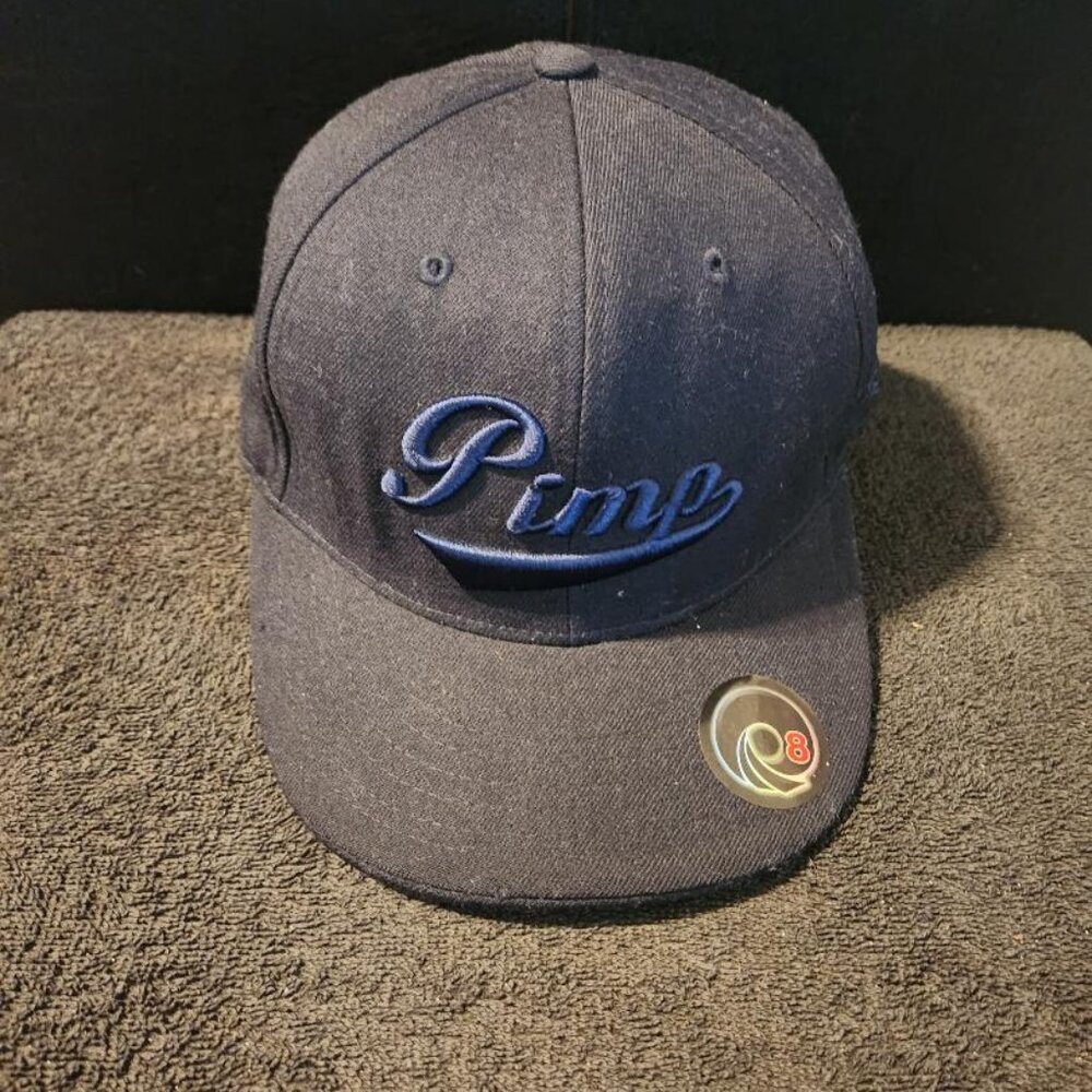 Pimp Ahnor Mens Black Dark Blue 3D Raised Embroidered Fitted Size 8